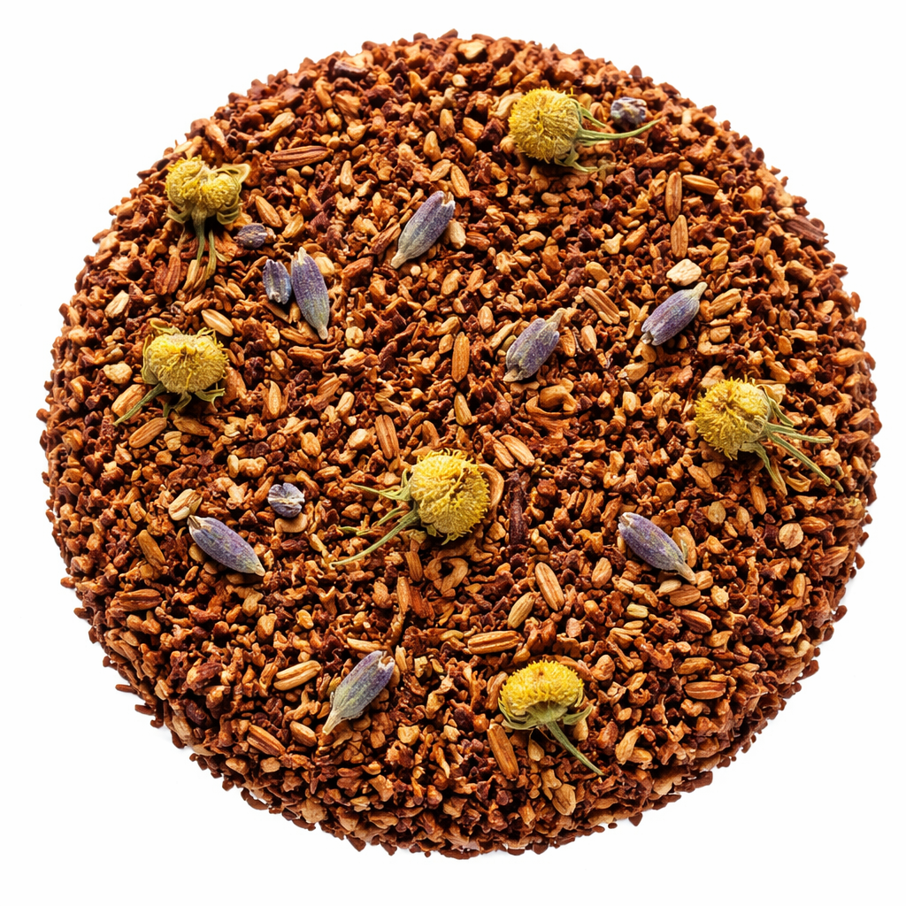 Round brown cake with decorative elements on a white background